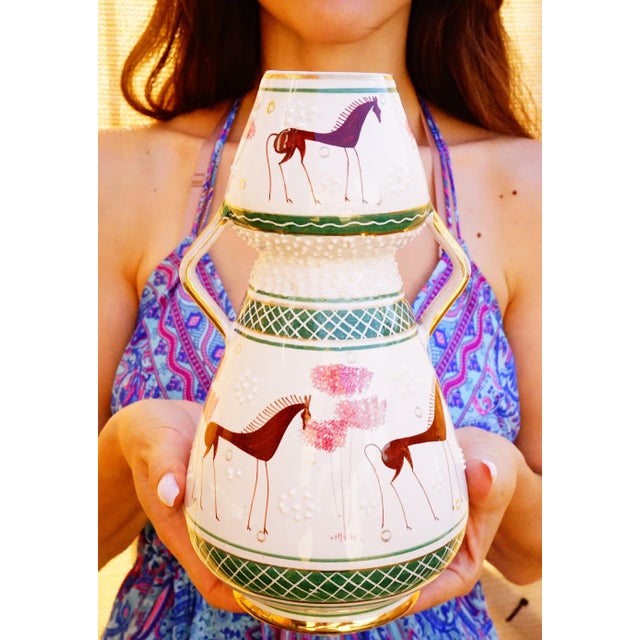 Vintage Ceramic Vase with Stylized Horses by Serafino Volpi, Italy, 1950s For Sale - Image 8 of 18