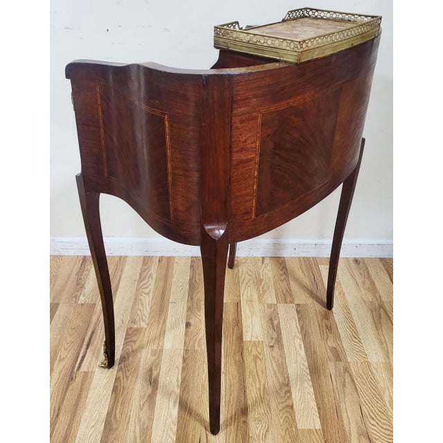 Wood Antique French Louis XV Bronze Leather Slide & Marble Lady's Writing Desk For Sale - Image 7 of 18