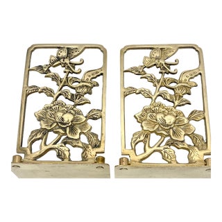 Vintage Brass Floral Folding Bookends For Sale
