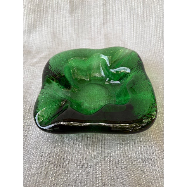 Chunky 60's Blenko Style Green Glass Catchall Ashtray For Sale - Image 12 of 15