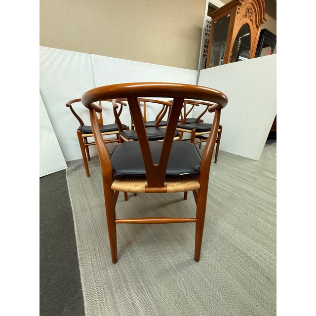 Hans Wegner for Carl Hansen & Sons Wishbone Chairs With Covers, Set of Six For Sale In San Francisco - Image 6 of 12