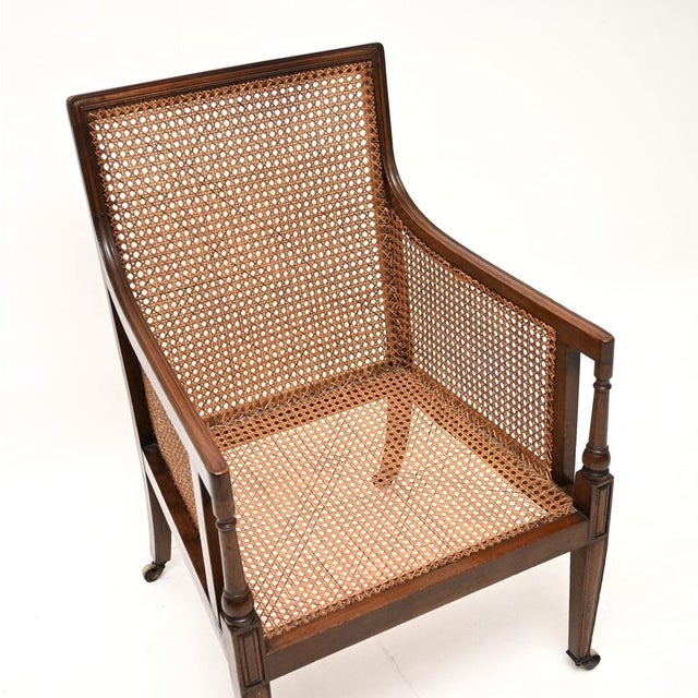 Brown Antique Edwardian Leather and Cane Armchair, 1900 For Sale - Image 8 of 11