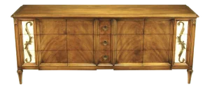 Romweber Figured Walnut Dresser With Crema Marble Inset Panels