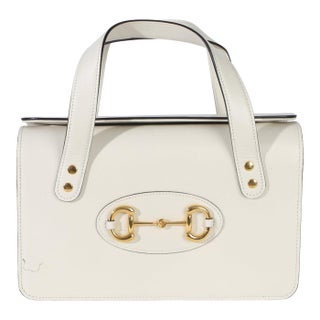 Mystic White Calfskin Small Horsebit 1955 Foldover Top Handle Bag For Sale