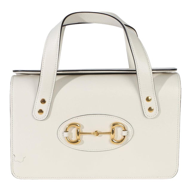 Mystic White Calfskin Small Horsebit 1955 Foldover Top Handle Bag For Sale