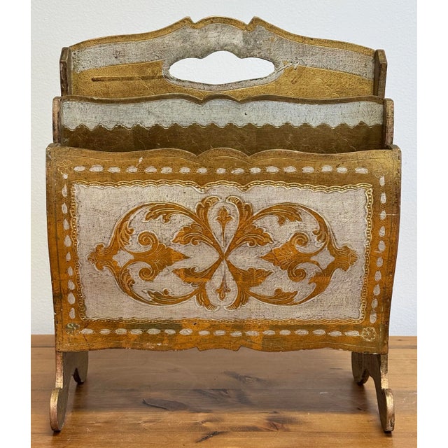 Wood Vintage Italian Florentine Style Magazine Rack For Sale - Image 7 of 12