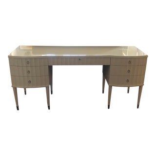 Barbara Barry Desk in Glossy Ivory Lacquer and Polished Nickel Accents For Sale