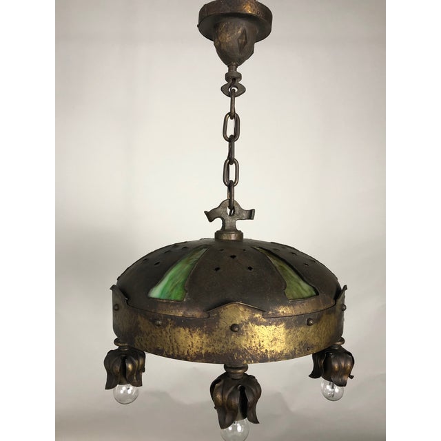 1904 Gothic Revival Arts & Crafts Hand-Wrought & Hammered Light Fixture For Sale In San Francisco - Image 6 of 9