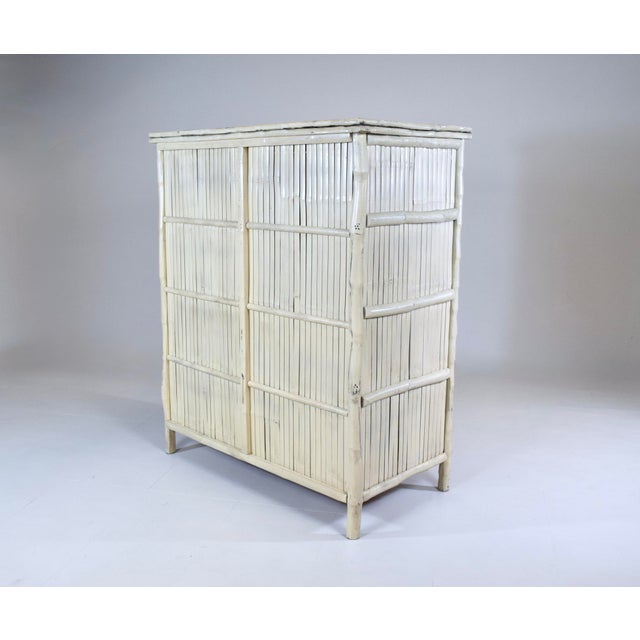 1990s Coastal Faux Bamboo Dresser With Grasscloth, White-Washed Finish For Sale - Image 9 of 13