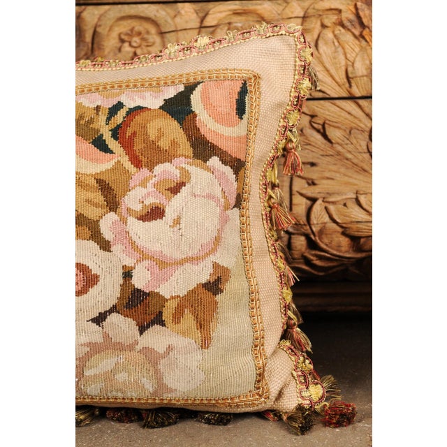 Pillow Made from a 19th Century French Tapestry with Floral Décor and Tassels For Sale - Image 11 of 12