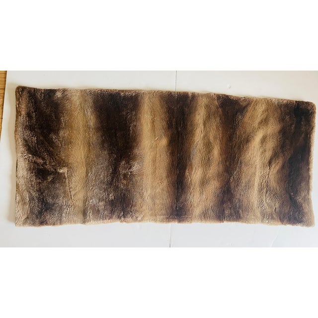Beautiful soft natural fur beaver throw French antique with brocade fabric on back.