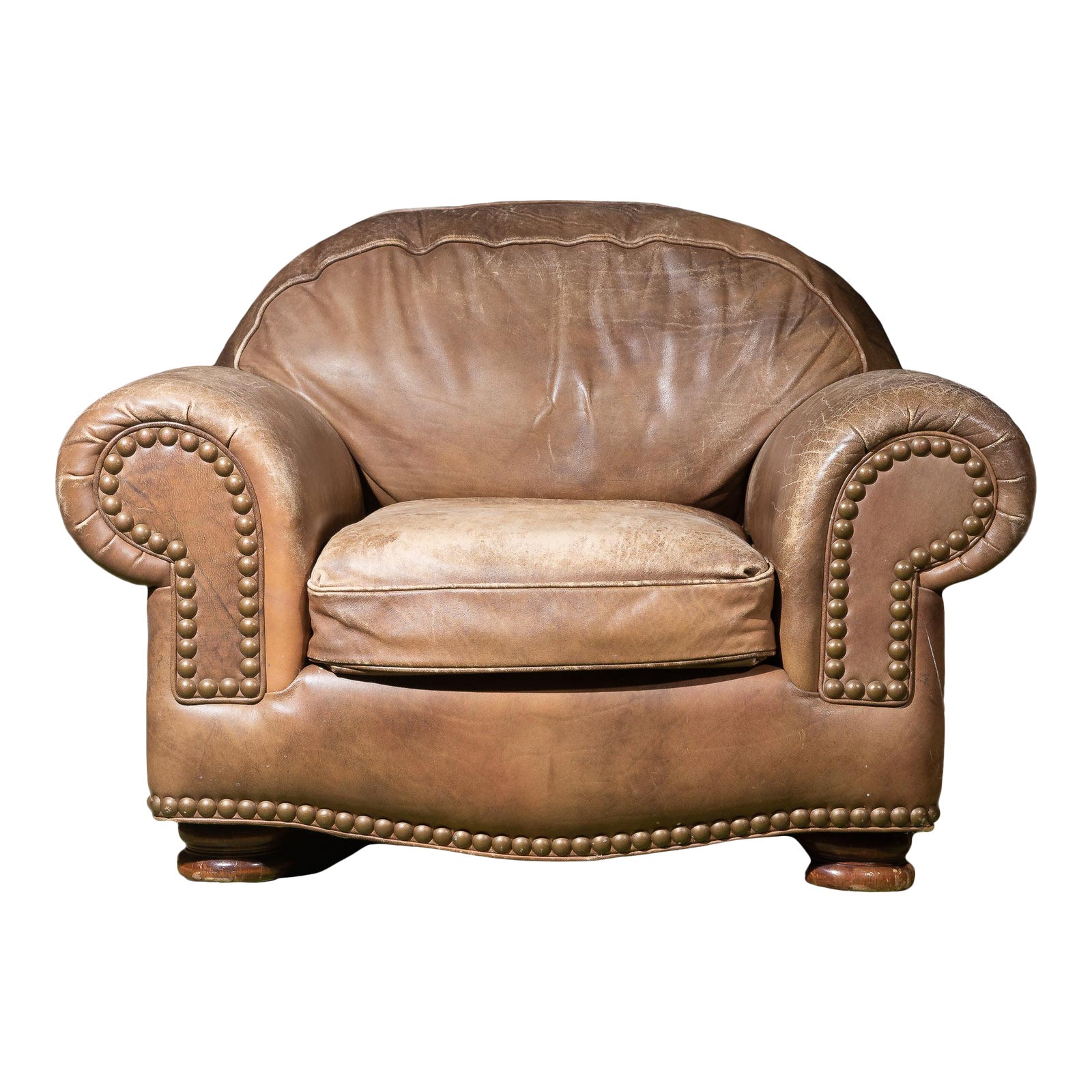 Vintage Beige Leather Club Chair by Hancock & Moore Chairish