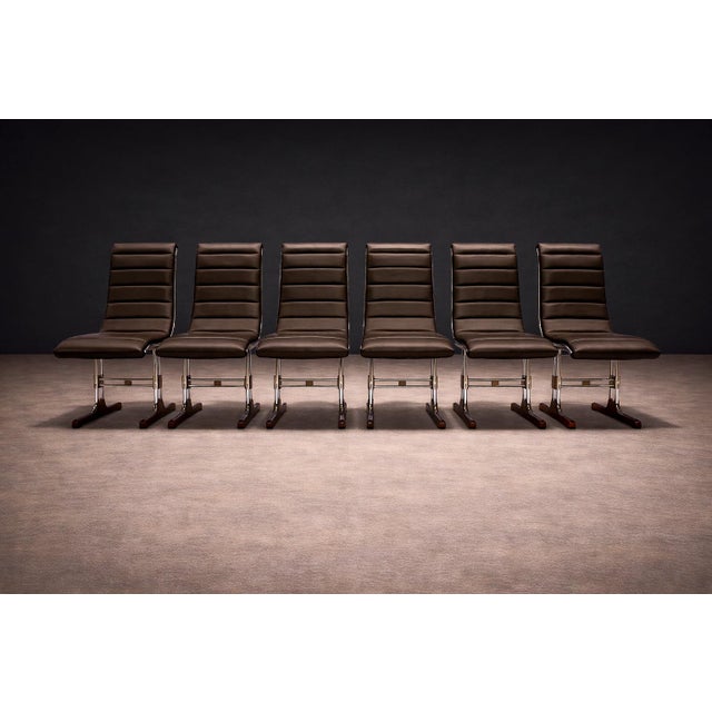 Set of 6 Chairs in Leather, Metal & Wood, Braszenski, 1960s For Sale - Image 4 of 13