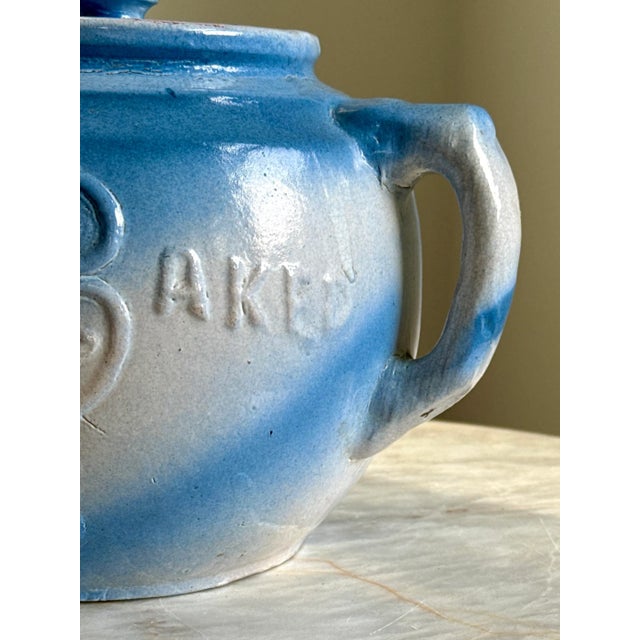 Blue Antique Stoneware Baked Beans Pot For Sale - Image 8 of 9
