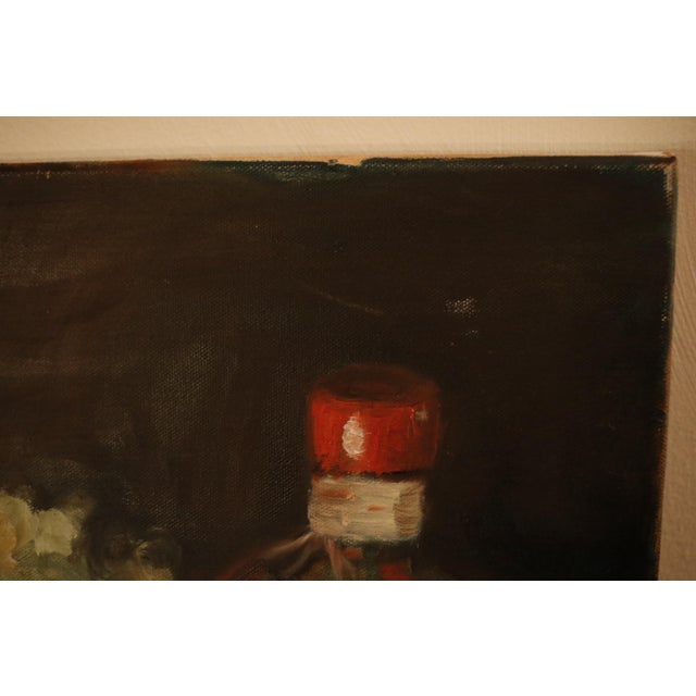 Vintage Flemish Chiaroscuro Style Still Life Depicting Fruit and Bottles, Oil on Canvas For Sale - Image 9 of 11