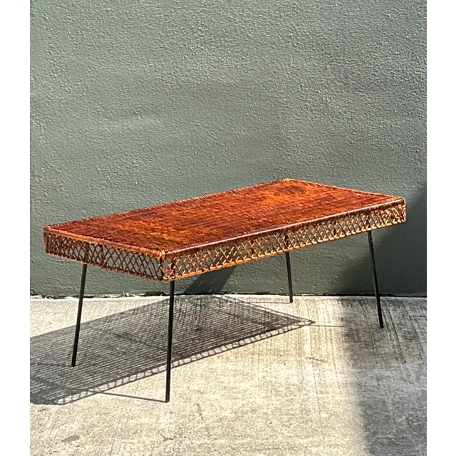 Vintage Woven Rattan and Metal Coffee Table For Sale - Image 11 of 12