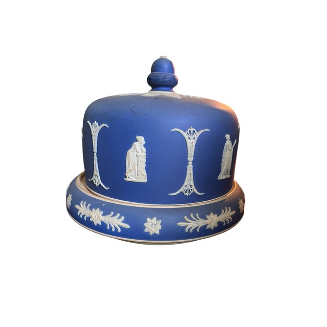 Beautiful 19th Century James Dudson blue and white Jasperware cheese saver. This beautiful piece is crafted in the style...
