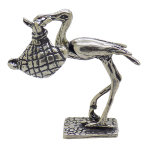 Vintage Italian Handmade Genuine Silver Stork With Newborn Baby Figurine Sculpture Miniature