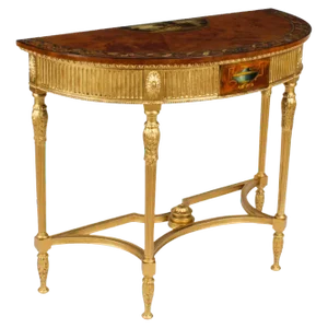 19th Century Satinwood Hand Painted Demi-Lune Console Table