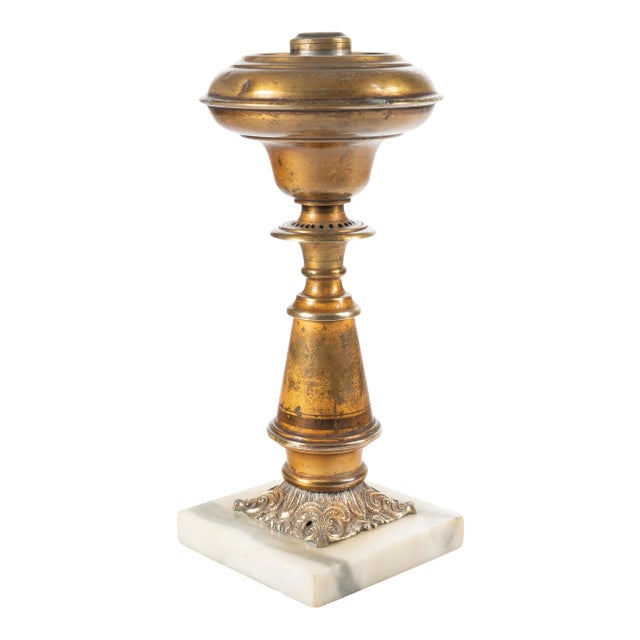 American Brass Astral Lamp on Marble Base, C. 1840 For Sale