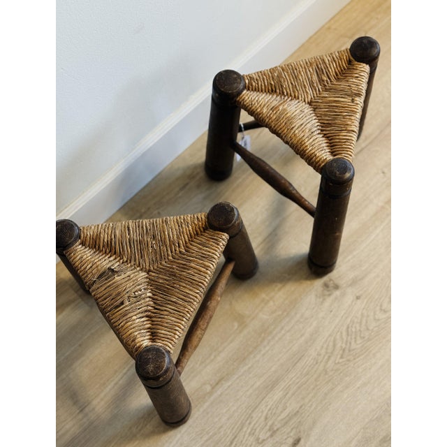 Rustic European Pair of Two Charles Didouyt Stools For Sale - Image 3 of 5
