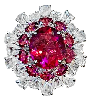 5 Carat Rubelite and 4.5 Carat Diamond 18 Karat White Gold Cocktail Ring Estate
