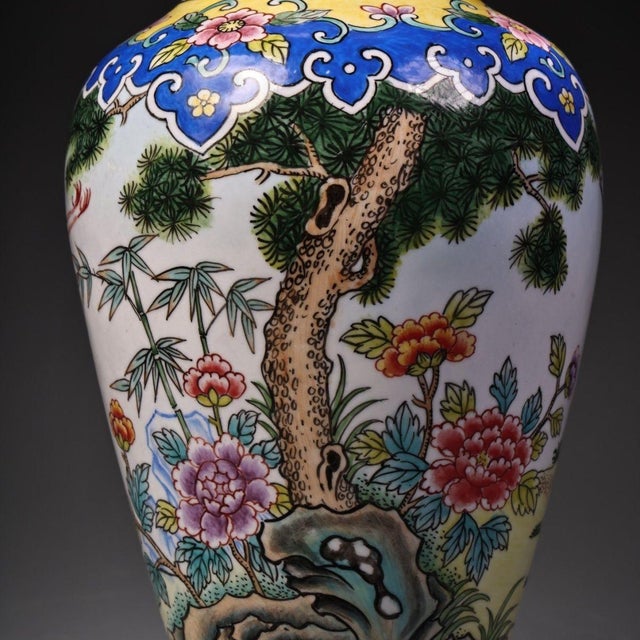 Copper Vintage Chinese Gilt Copper Enamel "Deer & Crane" Vase - 660g For Sale - Image 8 of 10