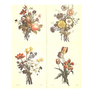 C1880s-Set of 4 French Antique Botanical Bouquet Chromolithographs-J L Prevost For Sale