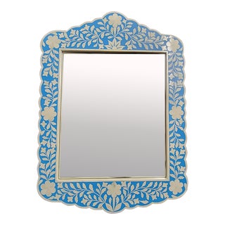 Contemporary Blue and White Bone Inlay Wall Mirror For Sale