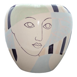 Vintage Slava 1984 Abstract Modernist Beautiful Women Hand Painted Vase, Signed For Sale