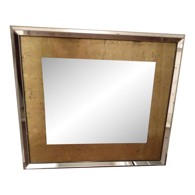 Vintage Glass Gold and Silver-Tone Mirror For Sale