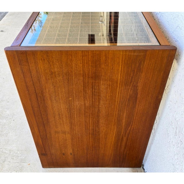 1970s Vintage Komfort Danish Lattice Pattern Teak and Glass Console Table For Sale - Image 5 of 9