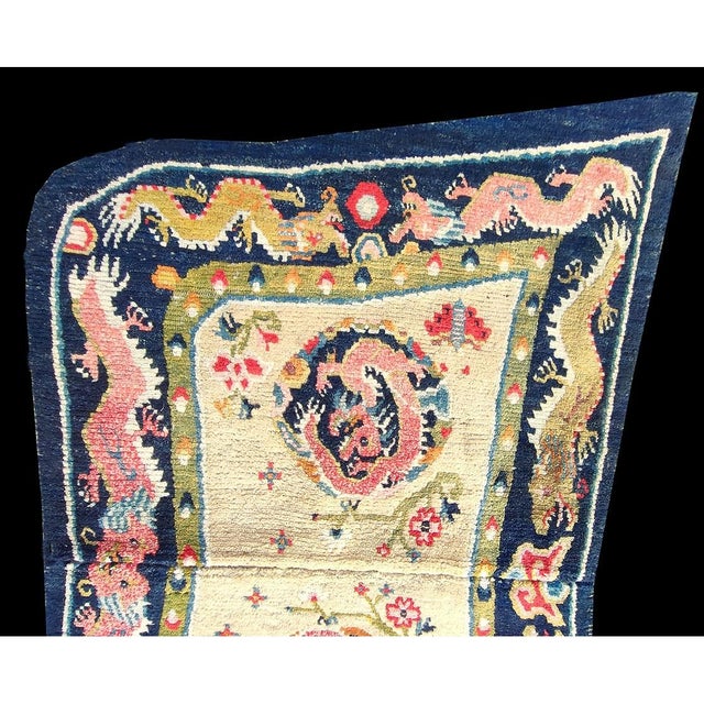 1930s 1930s Antique Dragon Medallion Design Ivory Chinese Horse Saddle Cover Wool Rug For Sale - Image 5 of 7