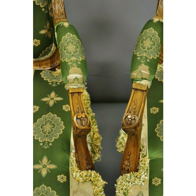 Wood Antique French Louis XV Style Green & Gold Walnut Fauteuil Arm Chairs - A Pair For Sale - Image 7 of 12