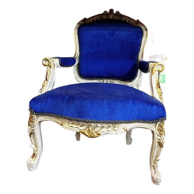1980s Bright Blue Cushioned Accent Chair For Sale