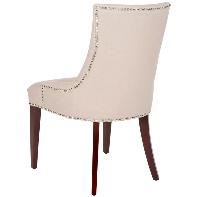 19''H Linen Dining Chair With Silver Nailheads in Taupe & Cherry Mahogany For Sale - Image 4 of 11