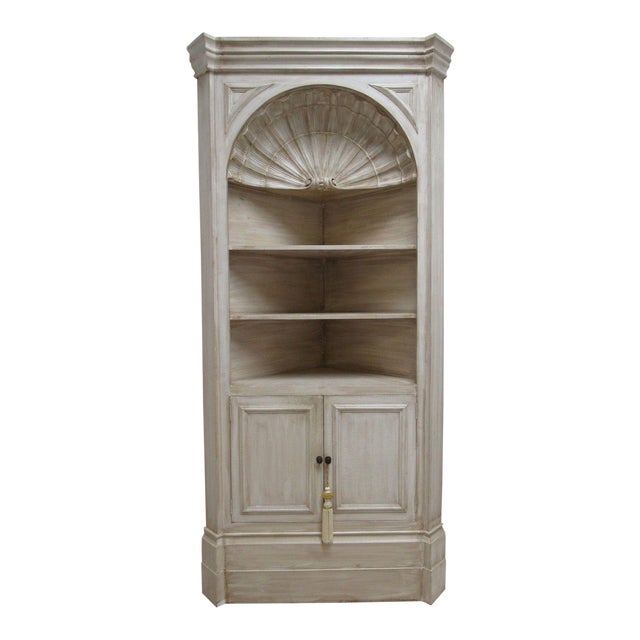 Vintage Custom Made Italian Distressed Shell Carved Corner Cabinet