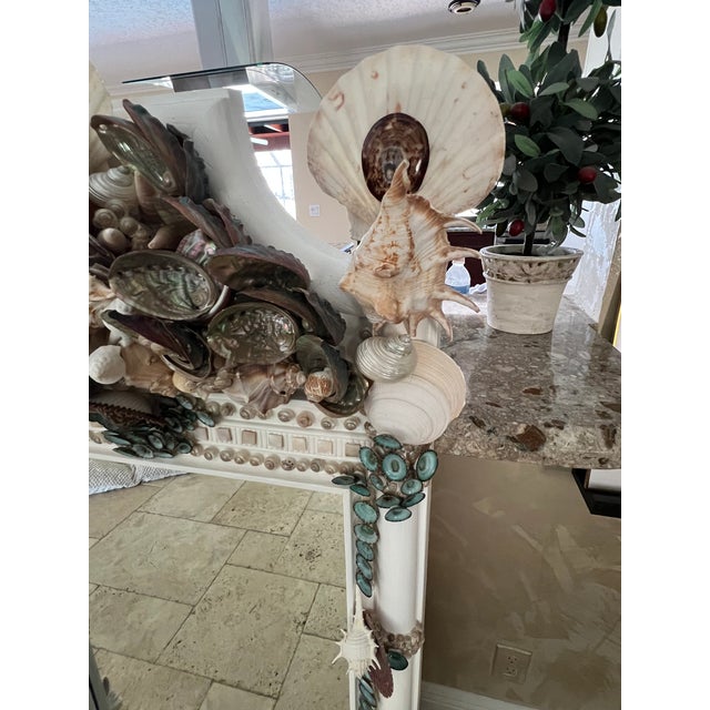 Vintage 60’s Twin Faux Bamboo & Seashell Encrusted Wall Mirrors - Designed by Cheryl P. Kohloff For Sale - Image 10 of 18