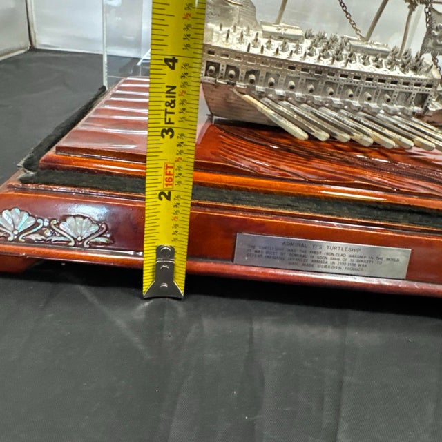Admiral Yi Turtleship 99% Silver Handmade Korean Geobukseon Model Display Case For Sale - Image 12 of 12