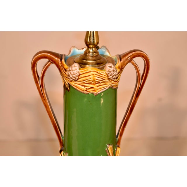 19th Century Art Nouveau Majolica Lamps - Pair For Sale - Image 10 of 14
