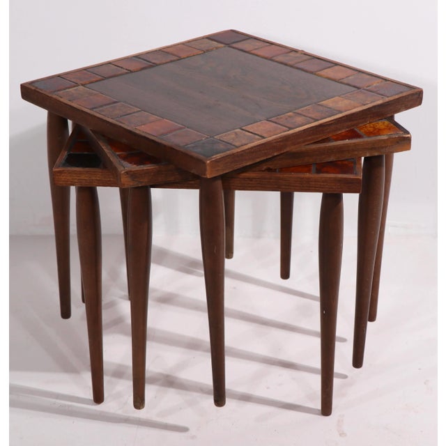 Mid Century Tile Top Stacking Tables For Sale - Image 10 of 13