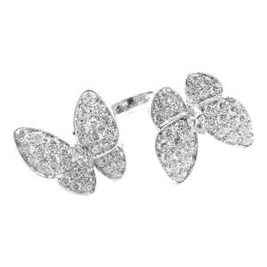 Van Cleef & Arpels 18k White Gold Diamond Two Butterfly Between Finger Ring, size 6