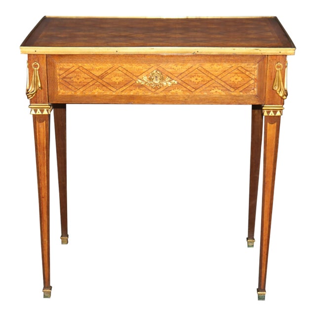 Fine French Louis XVI Marquetry Tulipwood and Kingwood End Table With Bronze For Sale
