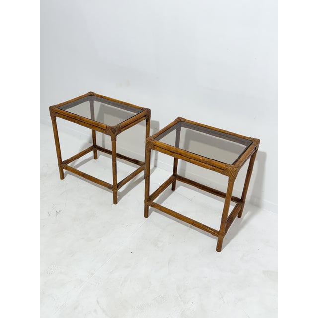 Bamboo Nightstands with Glass Top, Italy, 1960, Set of 2 For Sale - Image 9 of 12