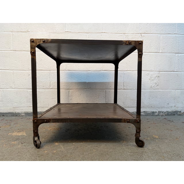 Late 20th Century Rustic Industrial Two-Tier Metal Accent Table For Sale - Image 4 of 15