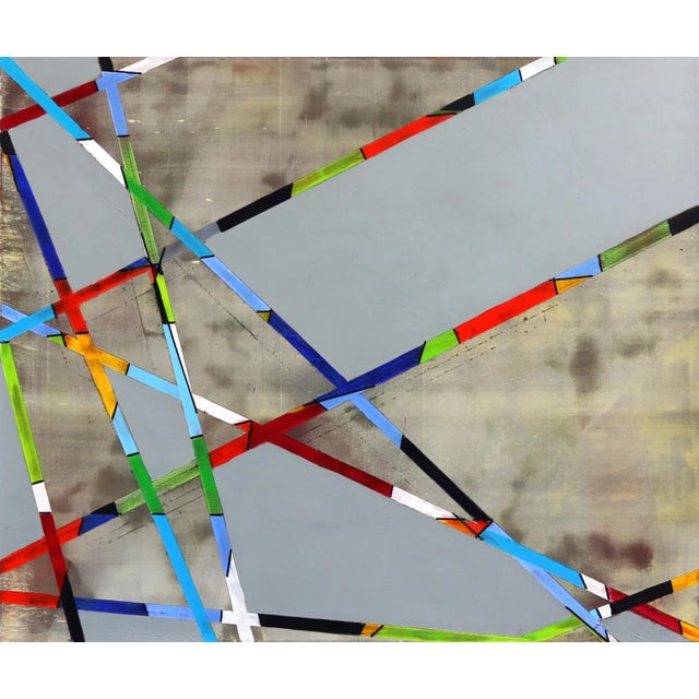 Modern Abstract Geometric Original Oil Painting on Canvas by Petra Rös-Nickel "The Line" For Sale