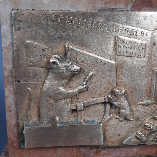 Gold Brass Plaque Sculpture of Schoolmaster Mouse with Students, 1950s For Sale - Image 8 of 15