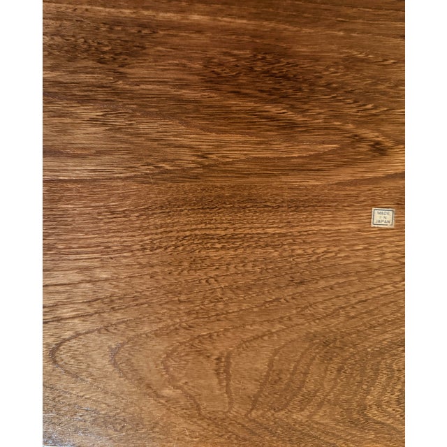 1970s Japanese MCM Tri-Fold Walnut & Ceramic Folk Art Charcuterie Board For Sale - Image 9 of 9