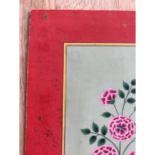 1970s Vintage Indian Mughal Art Flower Painting For Sale - Image 5 of 12