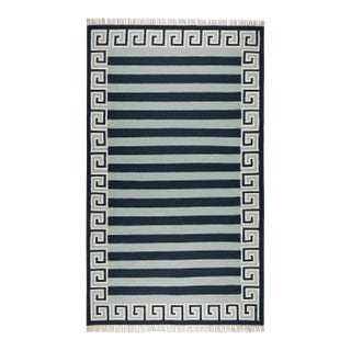 Part & Parcel Goods Wool Stripe Rug, 12' x 15', Sky Blue, Navy and Eggshell For Sale